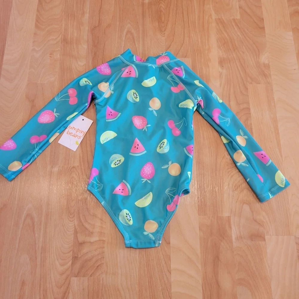 jumping beans Long Sleeve One Piece Rashguard Swimsuit with Fruit Print Size 2T